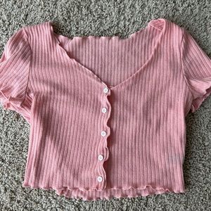 Pink button up tee